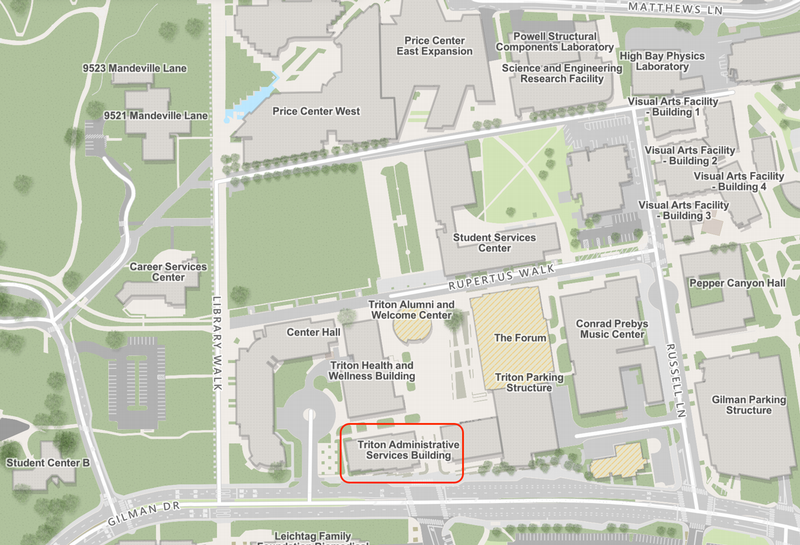 map of central campus pointing out TAS Bldg.